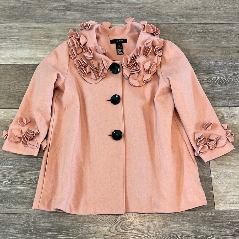 Stylish Pink Ruffled Pea Coat Small